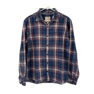 Fat Face Indigo Dye Plaid Flannel Button Down Shirt Size L